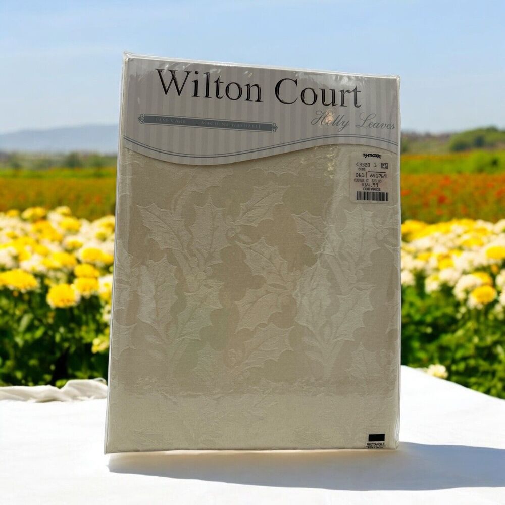 Wilton Court Champagne Holly Leaves Tablecloth 60x104”